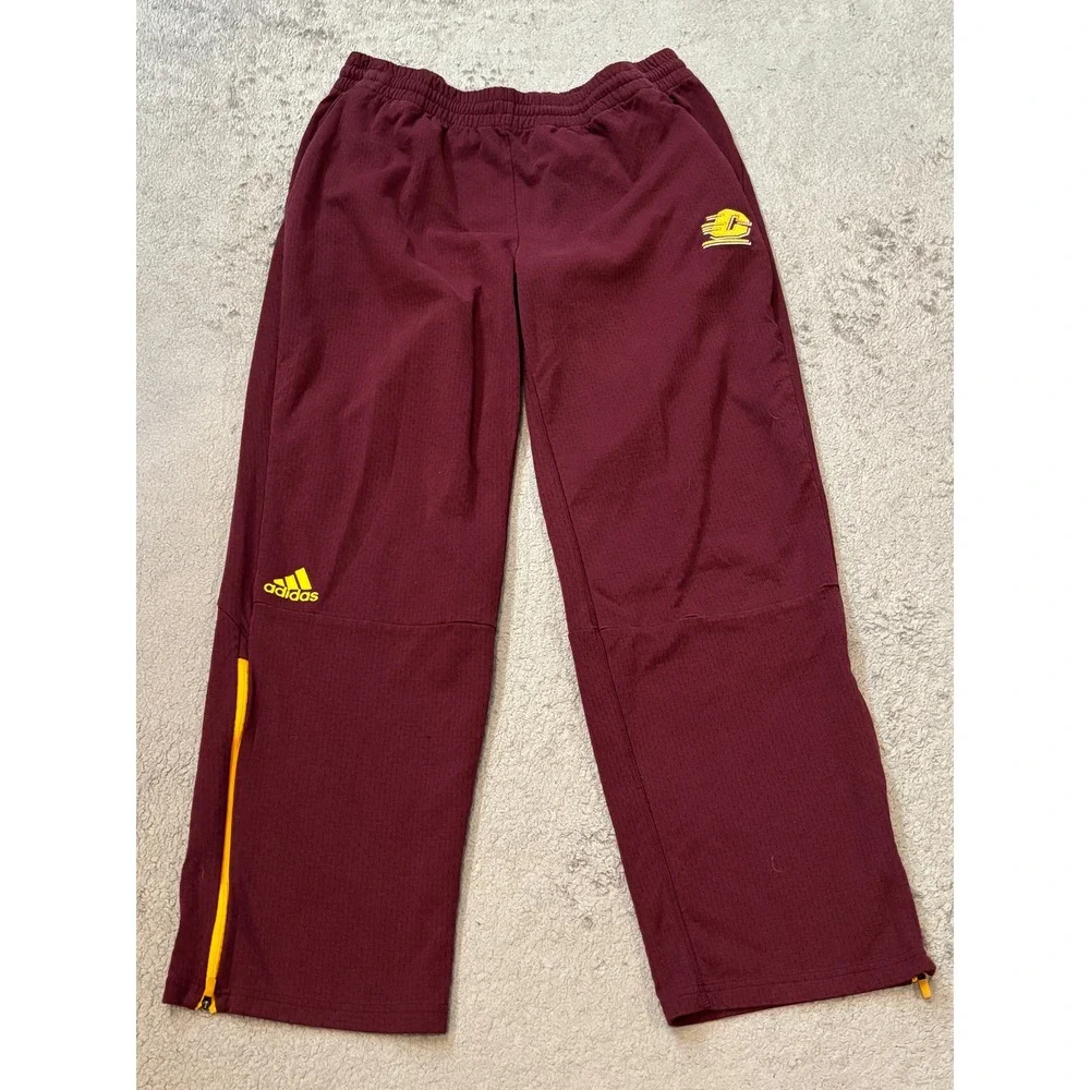Adidas CMU Chippewas Climalite Track Pants Mens XL Maroon Gold Mesh Zip Ankle